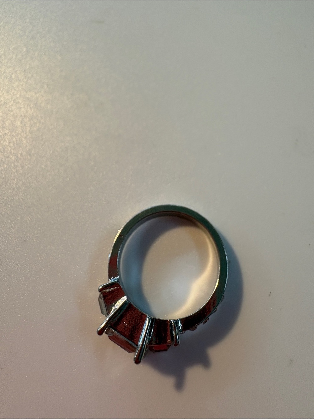 Silver-Tone Three-Stone Clear Cubic Zirconia Ring Size 7 - Picture 3 of 5